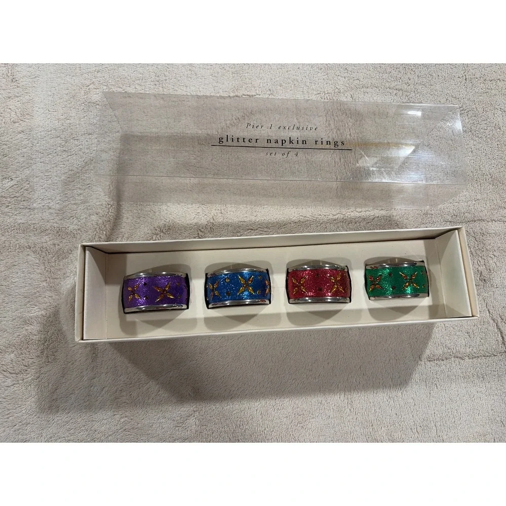 Pier 1 Napkin Rings Unisex OS Multicolor Good Glitter Nickel Plated Set of 4